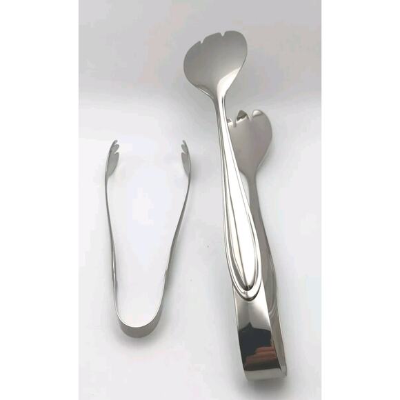 Lenox Hayden Salad Tongs Large & Small Set 18/10 Stainless Glossy Flatware New - Picture 2 of 5